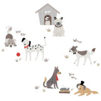 Lambs & Ivy Bow Wow Gray/Beige Dog/Puppy with Doghouse Wall Decals/Stickers