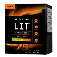 Beyond Raw LIT Pre-Workout Energy Drink, Gummy Worm, 250mg Caffeine, 4 pack, 16 fl oz Can