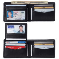 Alpine Swiss Mens Genuine Leather Passcase Bifold Wallet RFID Safe 2 ID Windows
