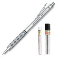 Pentel Graph Gear 1000 Automatic Drafting Pencil, 0.5mm Lead Size, Brushed Metal Barrel, (PG1015A) - Pentel Super Hi-Polymer Lead Refill 0.5mm Fine, HB, 12 Pieces of Lead (C505-HB)