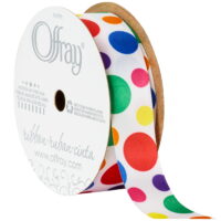 Offray Ribbon, White 7/8 inch Dot Satin Ribbon, 9 feet