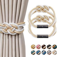 2 Pack Strong Magnetic Curtain Tiebacks Modern Simple Style Drape Tie Backs Convenient Decorative Weave Rope Curtain Holdbacks for Thin or Thick Home & Office Window Draperies