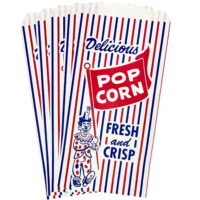 75 Paper Popcorn Bags - Red White and Blue - Clown Print