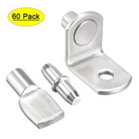 Uxcell Shelf Support Peg 3 Styles Furniture Shelf Bracket Pegs 0.2' 0.24' 0.28' Pin with Hole Silver Tone , 60 Pack