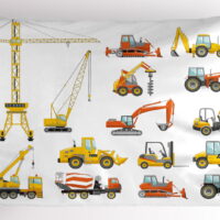Construction Pillow Sham Cartoon Heavy Equipment and Machinery Industry Building Transportation, Decorative Standard Size Printed Pillowcase, 26 X 20 Inches, Yellow Orange Grey, by Ambesonne