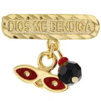 Gold Plated Simulated Azabache St Lucy Evil Eye Charm Protection Baby Brooch Pin