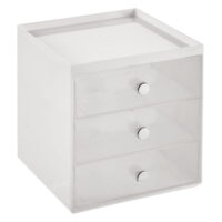 mDesign Plastic Makeup Organizer Storage Station Cube with 3 Drawers for Bathroom Vanity, Cabinet, Countertops - Holds Lip Gloss, Eyeshadow Palettes, Brushes, Blush, Mascara - Light Gray/Clear