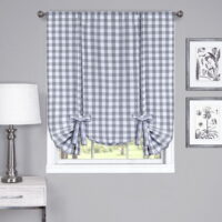Country Chic Plaid Gingham Tie Up Shade Window Curtain Treatment - Grey