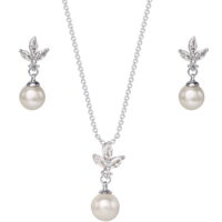 Believe By Brilliance Fine Silver Plated Cubic Zirconia and Simulated Pearl Pendant and Earring Set, 18' + 2'