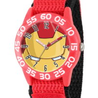 Avengers: Tony Stark Boys' Red Plastic Time Teacher Watch, Red Hook and Loop Nylon Strap with Black Backing