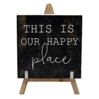 Parisloft This Is Our Happy Place Farmhouse A-Frame Freestanding Wood Sign, Black