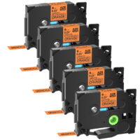 GREENCYCLE 5 Pack Compatible for Brother TZe-B11 TZ-B11 TZB11 TZeB11 TZe Tape 6mm 0.24'' Laminated Black on Fluorescent Orange Label Tapes Cassette use in Ptouch Labeler Label Maker 16.4ft 5m