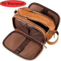 Dailiwei Toiletry Bag for Men, Large Travel Toiletries Bags with Water-Resistance Compartment, PU Leather Dopp Kit (Caramel Brown)