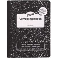 Pacon Marble Hard Cover Wide Rule Composition Book 1 Subject(s) - 100 Sheets - 200 Pages - Wide Ruled Red Margin - 9.75' x 7.5' x 0.4' - Black Cover Marble - Recyclable, Hard Cover, Dry Erase Surface