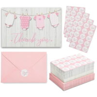 60-Pack Baby Shower Thank You Cards for Girl, Gender Reveal Parties, Pink Envelopes & Sticker Included