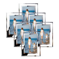 4x6 Glass Silver Mirrored Edge Picture Frame Set of 6 Multi 4 by 6 Frames for Tabletop Display Only