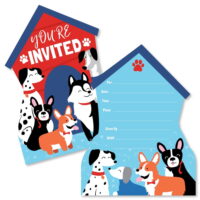 Pawty Like a Puppy - Shaped Fill-In Invitations - Dog Baby Shower or Birthday Party Invitation Cards with Envelopes