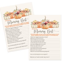 Rustic Pumpkin Baby Shower Game Mommy Best 25 Pack  Guessing Activity for Guests - Little Autumn Fall Themed Boys Girls - 5x7 Size Set Printed - Paper Clever Party