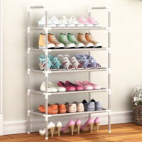 ACEUR 5-Tier 15 Pairs Portable Shoe Rack Shoe Organizer Storage Stand, Expandable for Heels,Boots, Silver Grey