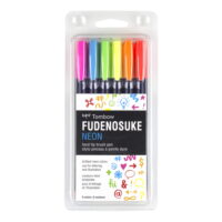Tombow Fudenosuke Colored Brush Pen Set, 6-Colors, Neon
