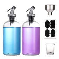 16oz Glass Mouthwash Dispenser 2 Pack Clear Mouthwash Decanter with Pour Spout Funnel and Labels Reusable Mouthwash Bottles Container for Bathroom Kitchen