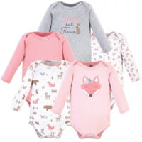 Hudson Baby Infant Girl Cotton Long-Sleeve Bodysuits 5pk, Girl Fox, 0-3 Months