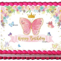Butterfly Princess Happy Birthday Image Edible Cake Topper Frosting Sheet