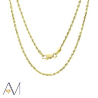 14k Yellow Gold 1.5mm Rope Chain Necklace, 16” to 24”, with Lobster Clasp, for Women, Girls, Unisex, (Giftbox Included)