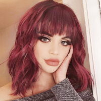ALIMARO Short Wavy Red Wig with Bangs for Women Synthetic Curly Bob Wig Natural Looking Heat Resistant Fiber Wig for Daily Party