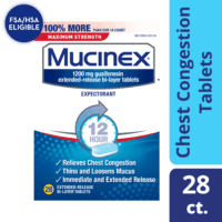 Mucinex Maximum Strength 12 Hour Chest Congestion Expectorant Relief Tablets, 1200 mg, 28 Count, Thins & Loosens Mucus