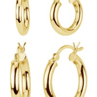 18K Gold over Sterling Silver 2 Sets Polished Hoop Earrings
