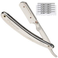 Parker Mens SR1 Stainless Steel Straight Edge Razor with 5 Parker Platinum Blades