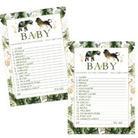 Tropical Jungle Baby Shower Word Scramble Game Cards 25 Pack Unscramble Activity - Greenery and Gold Theme Safari Gender Reveal - 5x7 Size Set - Paper Clever Party