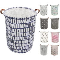 AUCHEN Large Waterproof Foldable Clothes Hamper With Handles, Collapsible & Convenient Home Organizer Containers for Kids Baby Toy &Clothing Collection (Round - Irregular Stripes)