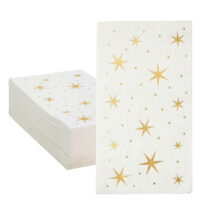 50 Pack Gold and White Dinner Napkins with Stars, Gold Foil for Baby Shower, Birthday, Holidays, 3-Ply, 4 x 8 in