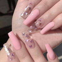 24 Pcs Press on Nails Medium, Fake Nails Almond Glue on Nails, False Nails with Glue, Acrylic Nails for Women and Girls