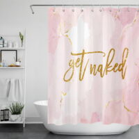 HVEST Get Naked Shower Curtain for Bathroom Decor,Funny Gold Text on Pink Marble Shower Curtain with Hooks Set,Abstract Water Ripple Polyester Waterproof Durable Fabric Bath Accessories,60x72 Inches