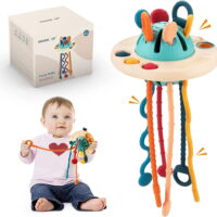 Baby Sensory Toys Montessori Pull String Food-Grade Learning Ropes with Simple Bubble &Sliding Magic Balls for Motor Skills,Tactile Stimulation,Infants Toddlers Boys Girls 18+ Months Old