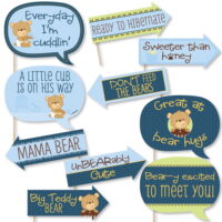 Funny Baby Boy Teddy Bear - Baby Shower Photo Booth Props Kit - 10 Piece