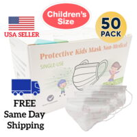 50 Pieces Unisex Kids 3Ply Surgical Procedural Dental Style Disposable Non Medical Earloop Face Mask Masks Childrens Child Size