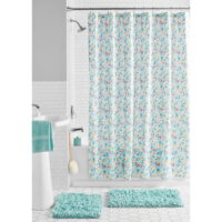 Mainstays Ditsy 15-Piece Floral Polyester Shower Curtain Set, 70 x72 Shower Curtain, Multicolor