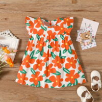 PatPat Infant Girls Cotton Flutter Sleeveless Sundress,Baby Girls Cotton Casual Beach Party Floral Dress Girls Holiday Casual Outfit,0-3T