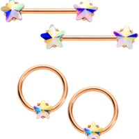 Body Candy 14G Nipplerings Piercing Plated Steel 4Pc Aurora Accent Star BCR Nipple Ring Set of 4 9/16' 1/2'