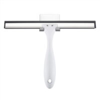 Shower Squeegee, Plastic Bathroom Squeegee for Shower Doors with Adhesive Holder Hook Longer Non-Slip Handle, All-Purpose Glass Squeegee for Mirror, Windows and Car Glass, 10 Inches, White