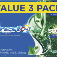 Crest Complete Whitening + Scope, Long Lasting Mint Toothpaste, Triple Pack (3 Count of 5.4 oz Tubes), 16.2 oz