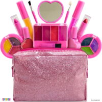 Play22USA Kids Makeup Kit For Girl - 13 Piece Washable Kids Makeup Set - My First Princess Make Up Kit Includes Blush Lip Gloss, Eyeshadows, Lipsticks, Brushes, Mirror Cosmetic Bag Best Gift For Girls