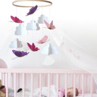 Crib Mobile with Felt Colorful Butterfly Cloud Tree Wind Chime Baby Bed Decoration