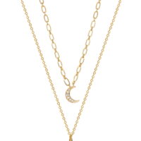 Believe by Brilliance 14kt Gold Flash Plated Layered Cubic Zirconia Star and Moon Necklace Set