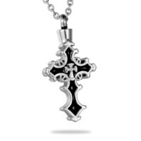 Black Cross on Cross Cremation Jewelry Keepsake Memorial Urn Necklace for Friend/Family/Pet
