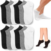 12 Pair Womens Ankle Socks Ped Low Cut Fit Crew Size 9-11 Sport Black White Grey